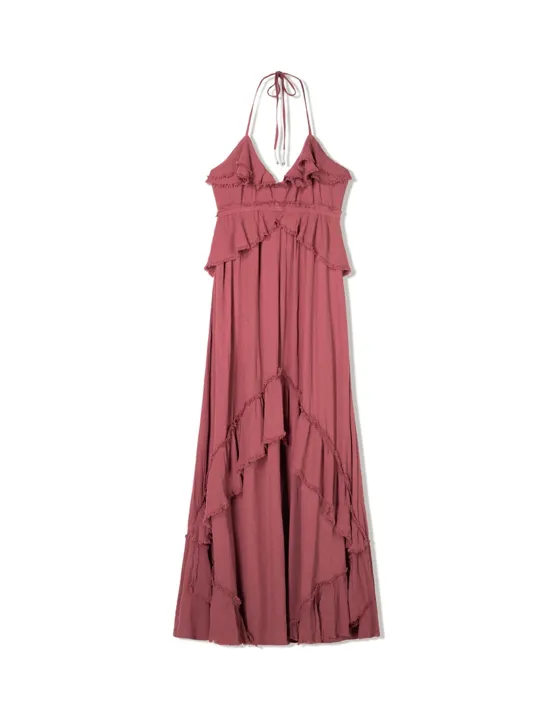 Платье макси из рельефной ткани с воланами