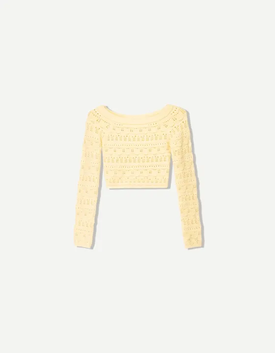 Свитер в стиле рустик с вырезом-лодочкой