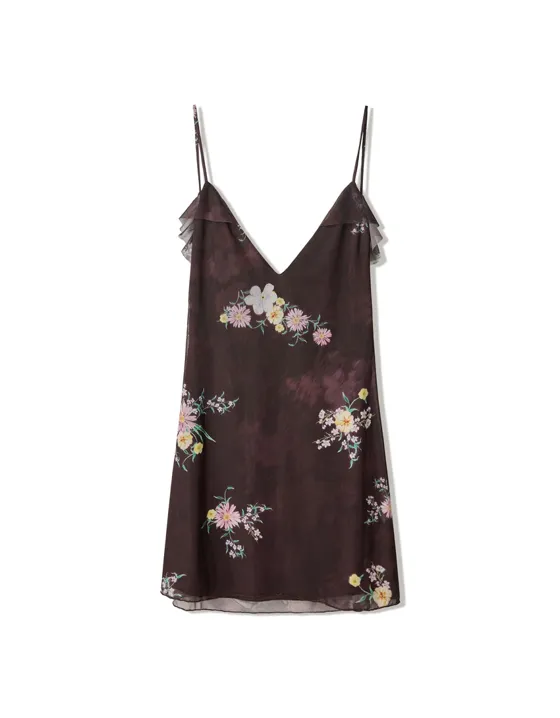 Мини-платье из полупрозрачной ткани на бретелях