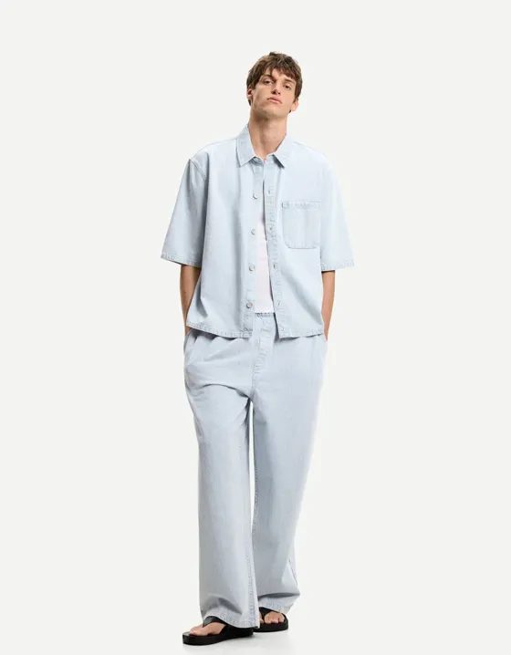 Джинсовая рубашка c короткими рукавами