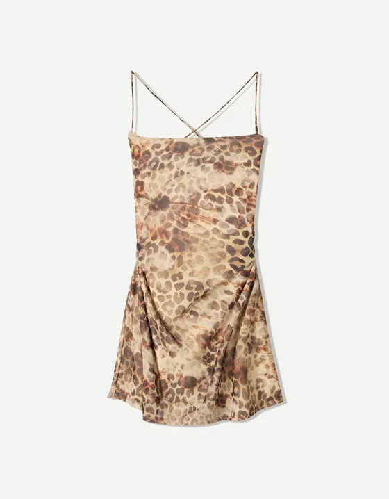 Strappy tulle animal print mini dress