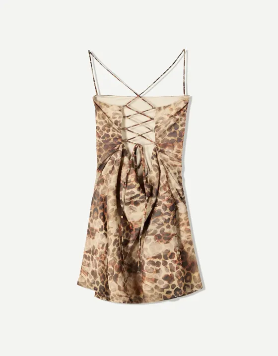 Strappy tulle animal print mini dress