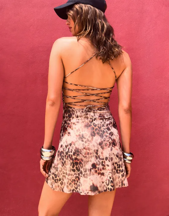 Strappy tulle animal print mini dress