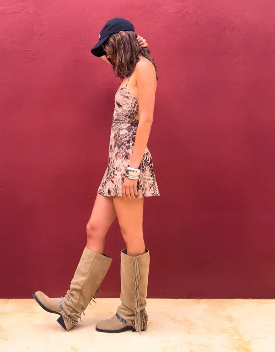 Strappy tulle animal print mini dress