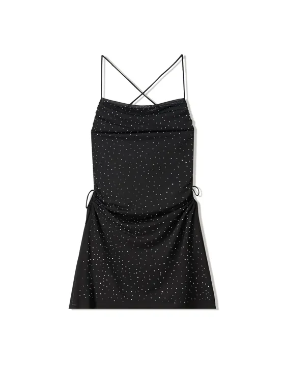 Мини-платье на бретелях со стразами