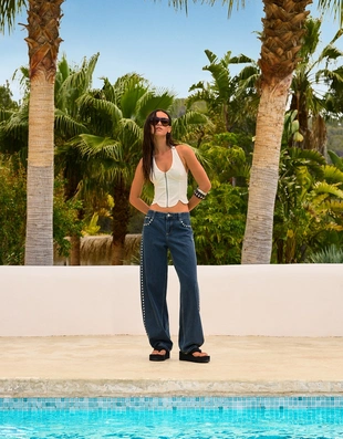 Топ из бенгалина с застежкой-молнией- Заказать в России