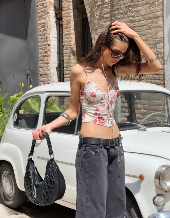 Кружевной топ с принтом