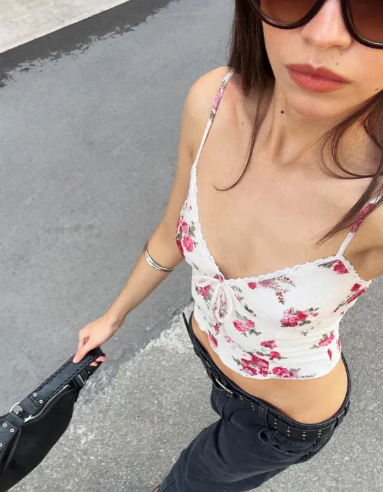 Кружевной топ с принтом