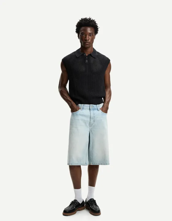 Сетчатый жилет с воротником поло и пуговицами