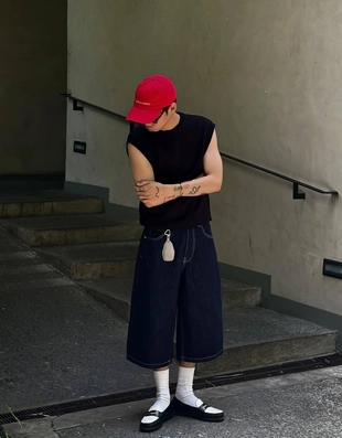 Джинсовые шорты объемного свободного кроя- Заказать в России