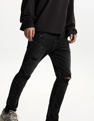 Black|0361/335 - Bershka Джинсы скинни с разрезами